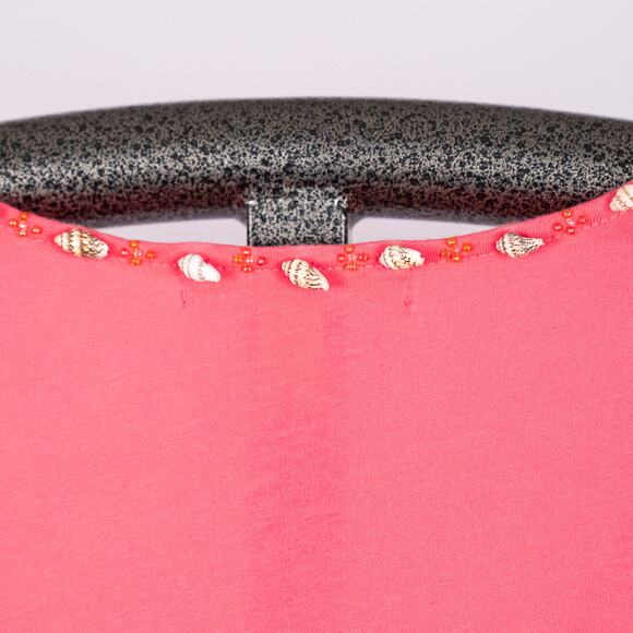 Sigrid Olsen Cotton Knit Top T-Shirt PETITE LARGE Pink Beaded Shell Accent Artsy - Picture 4 of 5